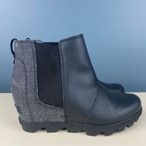 Sorel Joan Of Arctic Wedge Chelsea Boots Black Gray Girl’s Size 3